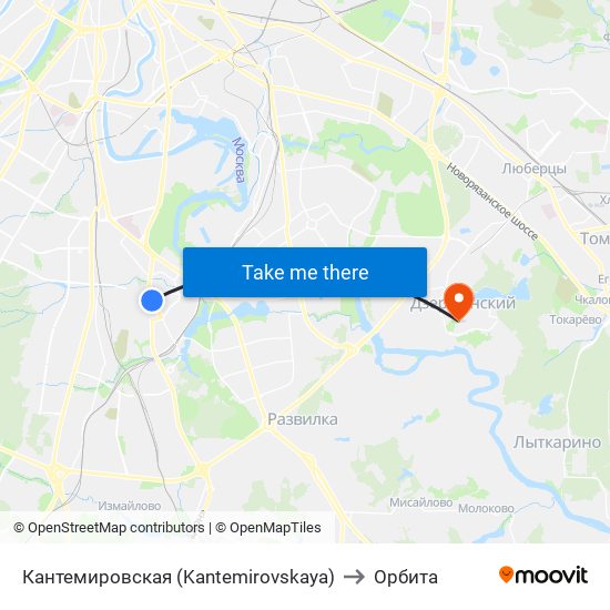 Кантемировская (Kantemirovskaya) to Орбита map