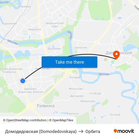 Домодедовская (Domodedovskaya) to Орбита map