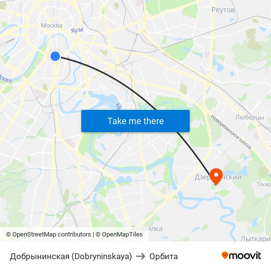 Добрынинская (Dobryninskaya) to Орбита map