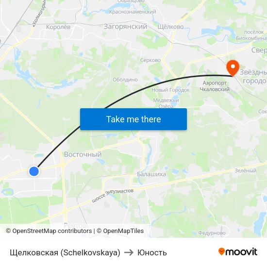 Щелковская (Schelkovskaya) to Юность map