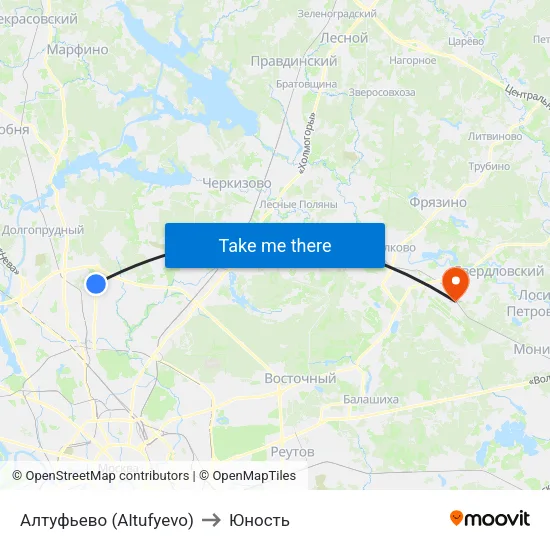 Алтуфьево (Altufyevo) to Юность map