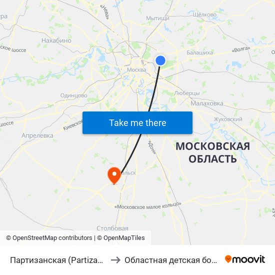 Партизанская (Partizanskaya) to Областная детская больница map