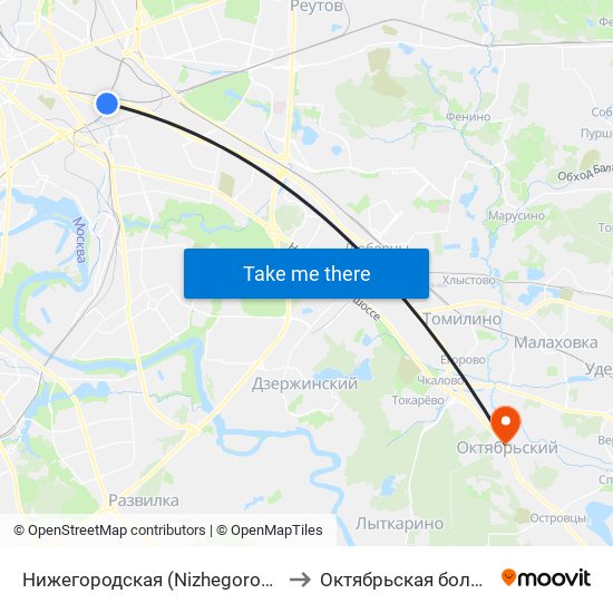 Нижегородская (Nizhegorodskaya) to Октябрьская больница map