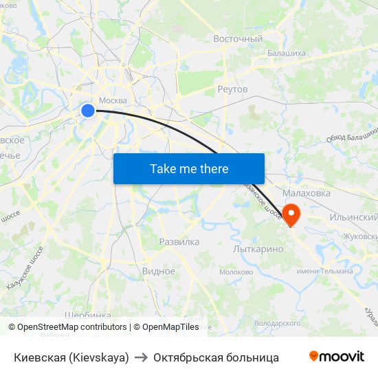 Киевская (Kievskaya) to Октябрьская больница map