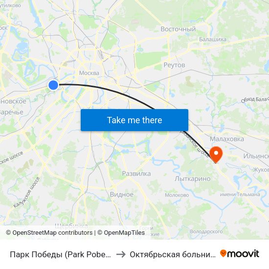 Парк Победы (Park Pobedy) to Октябрьская больница map