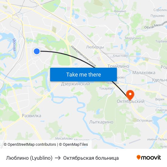 Люблино (Lyublino) to Октябрьская больница map