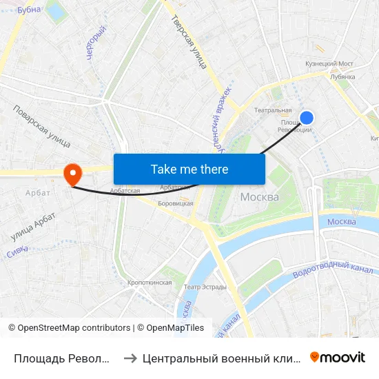 Площадь Революции (Ploschad Revolyutsii) to Центральный военный клинический госпиталь им П.В. Мандрыка map