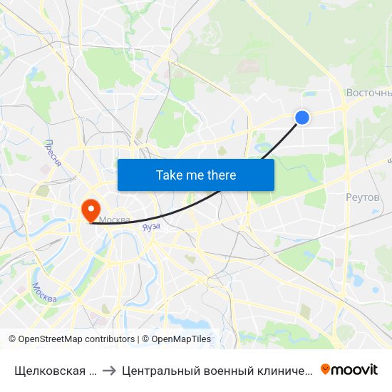 Щелковская (Schelkovskaya) to Центральный военный клинический госпиталь им П.В. Мандрыка map