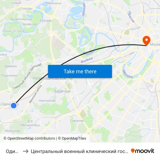 Одинцово to Центральный военный клинический госпиталь им П.В. Мандрыка map
