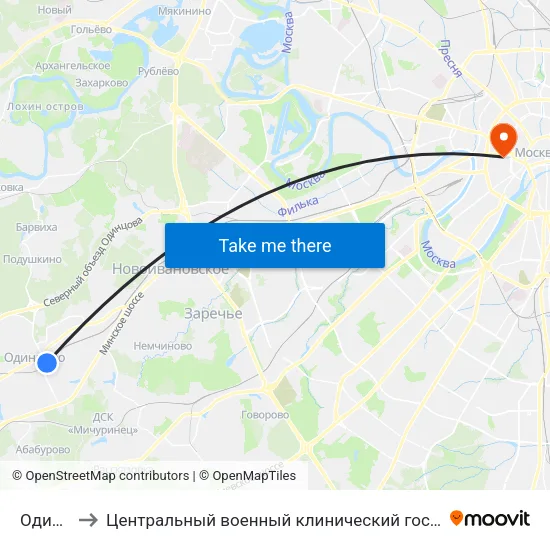 Одинцово to Центральный военный клинический госпиталь им П.В. Мандрыка map