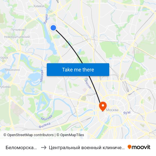 Беломорская (Belomorskaya) to Центральный военный клинический госпиталь им П.В. Мандрыка map