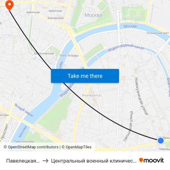 Павелецкая (Paveletskaya) to Центральный военный клинический госпиталь им П.В. Мандрыка map