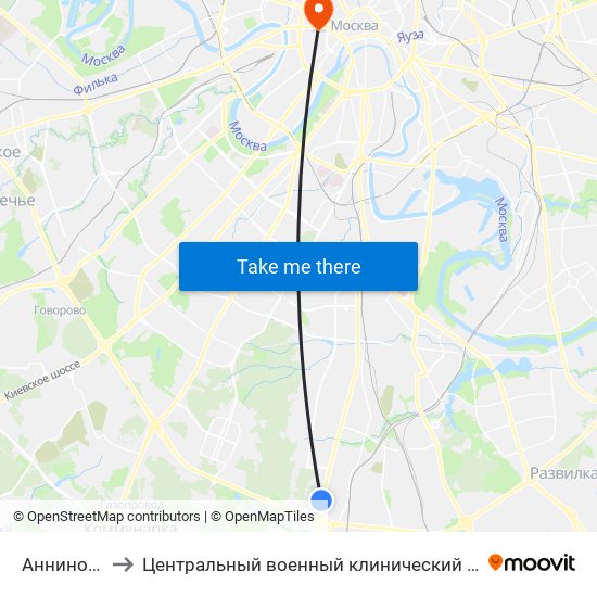 Аннино (Annino) to Центральный военный клинический госпиталь им П.В. Мандрыка map