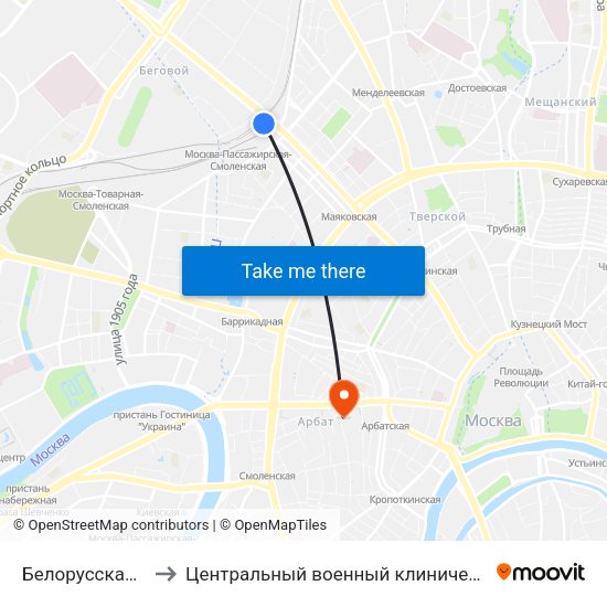 Белорусская (Belorusskaya) to Центральный военный клинический госпиталь им П.В. Мандрыка map