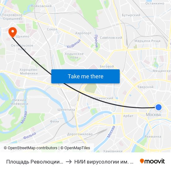 Площадь Революции (Ploschad Revolyutsii) to НИИ вирусологии им. Д. И. Ивановского РАМН map