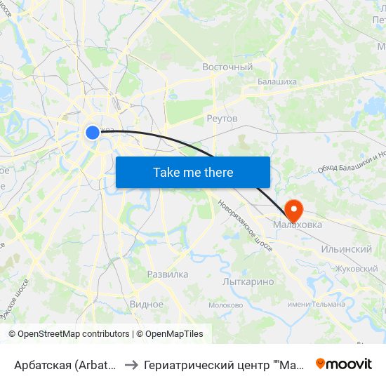 Арбатская (Arbatskaya) to Гериатрический центр ""Малаховка"" map