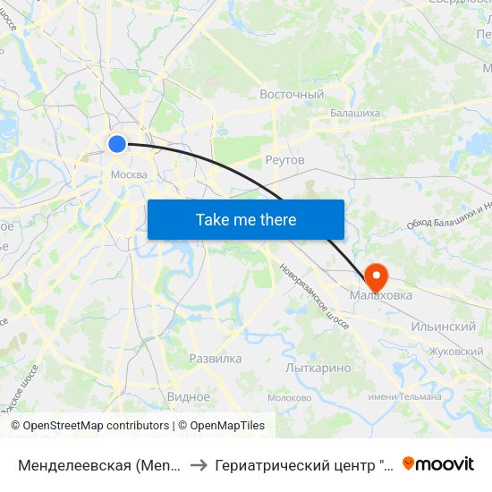 Менделеевская (Mendeleevskaya) to Гериатрический центр ""Малаховка"" map
