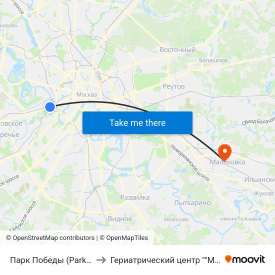 Парк Победы (Park Pobedy) to Гериатрический центр ""Малаховка"" map