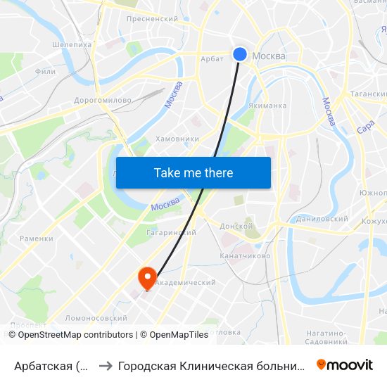 Арбатская (Arbatskaya) to Городская Клиническая больница им. В.В. Виноградова map