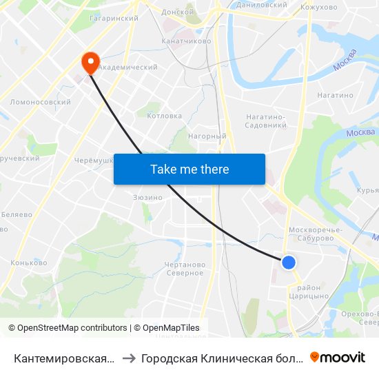 Кантемировская (Kantemirovskaya) to Городская Клиническая больница им. В.В. Виноградова map
