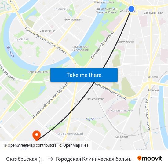 Октябрьская (Oktyabrskaya) to Городская Клиническая больница им. В.В. Виноградова map