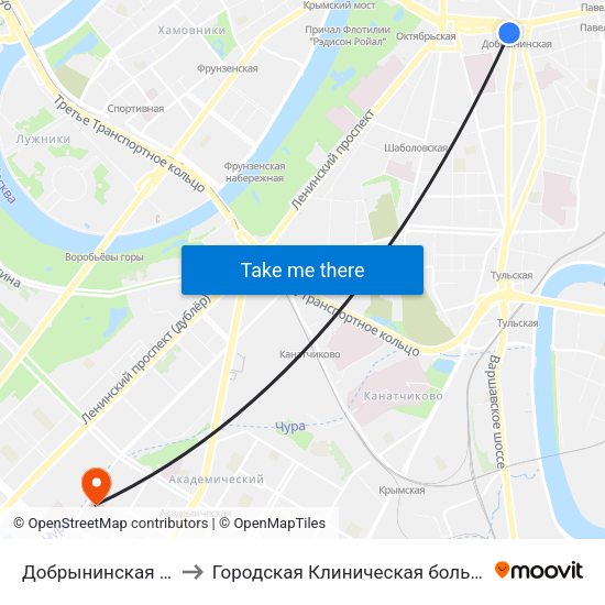 Добрынинская (Dobryninskaya) to Городская Клиническая больница им. В.В. Виноградова map