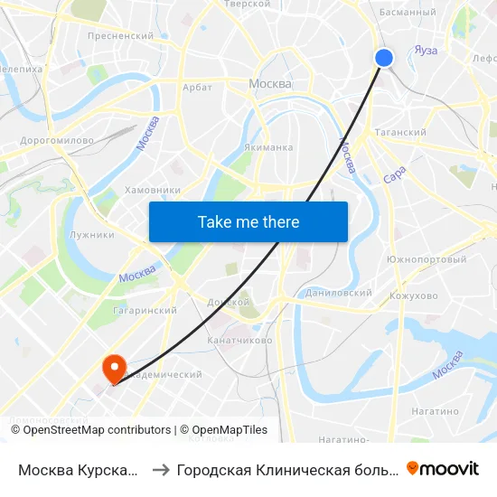 Москва Курская (Kursky Station) to Городская Клиническая больница им. В.В. Виноградова map