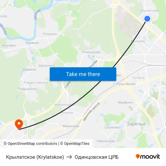 Крылатское (Krylatskoe) to Одинцовская ЦРБ map