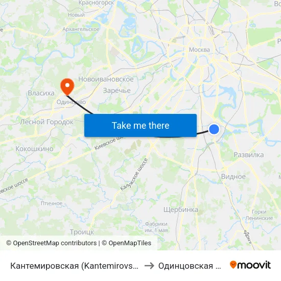 Кантемировская (Kantemirovskaya) to Одинцовская ЦРБ map