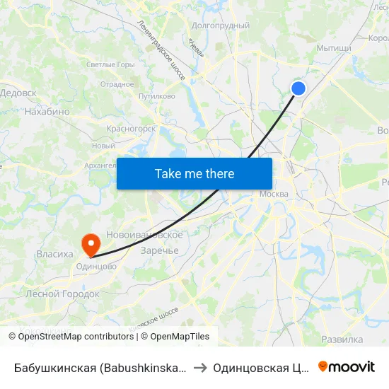 Бабушкинская (Babushkinskaya) to Одинцовская ЦРБ map