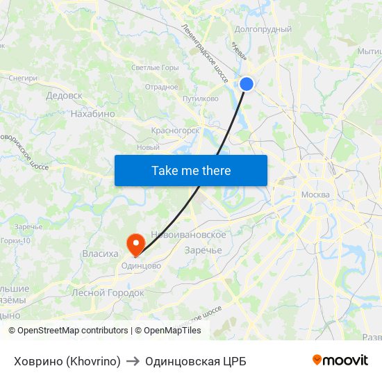 Ховрино (Khovrino) to Одинцовская ЦРБ map