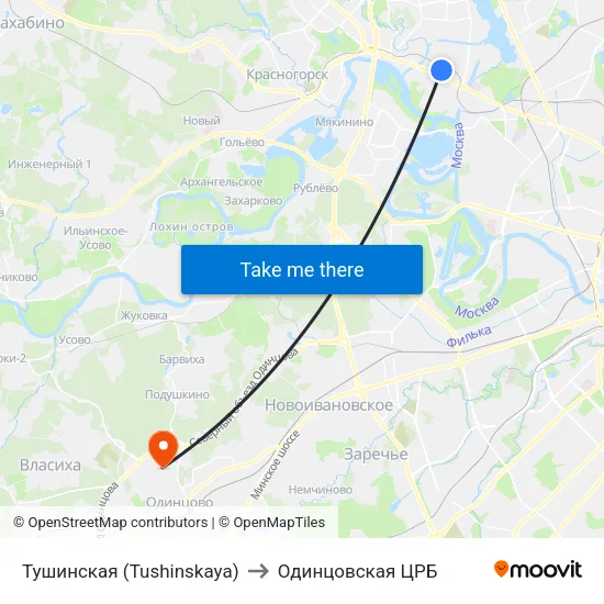 Тушинская (Tushinskaya) to Одинцовская ЦРБ map