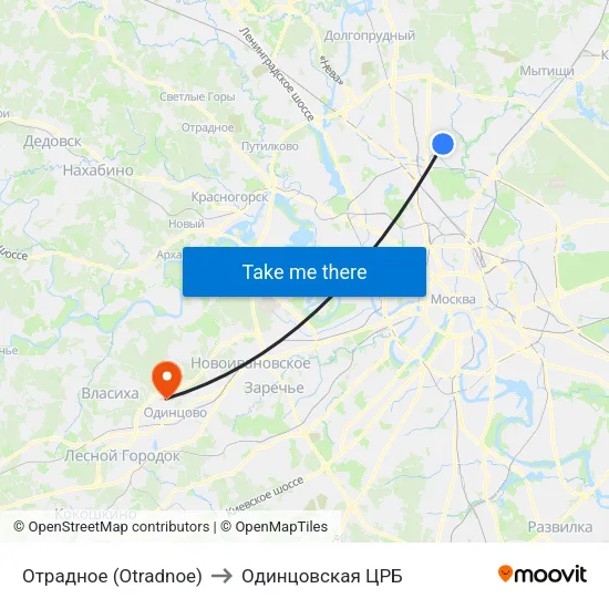 Отрадное (Otradnoe) to Одинцовская ЦРБ map