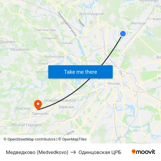 Медведково (Medvedkovo) to Одинцовская ЦРБ map