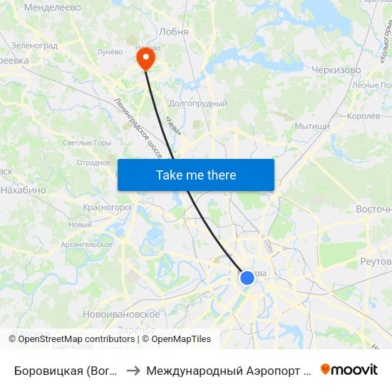 Боровицкая (Borovitskaya) to Международный Аэропорт Шереметьево map