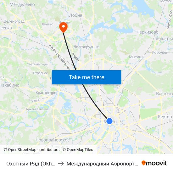 Охотный Ряд (Okhotny Ryad) to Международный Аэропорт Шереметьево map