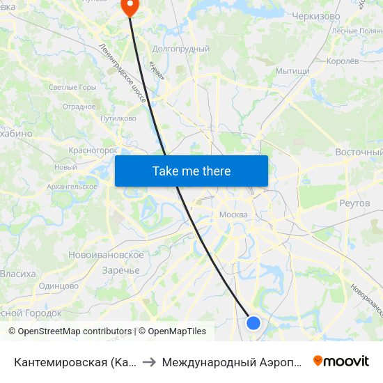 Кантемировская (Kantemirovskaya) to Международный Аэропорт Шереметьево map