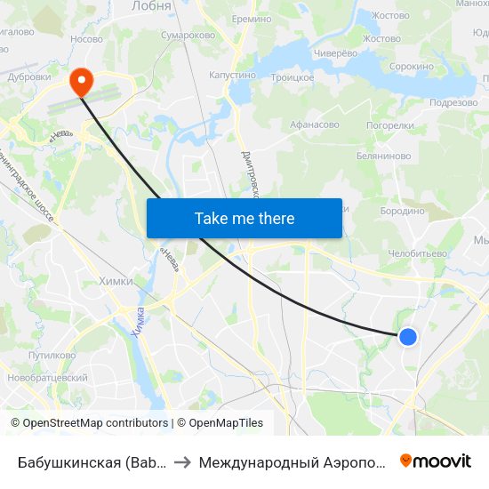 Бабушкинская (Babushkinskaya) to Международный Аэропорт Шереметьево map