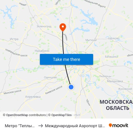 Метро "Теплый Стан" to Международный Аэропорт Шереметьево map