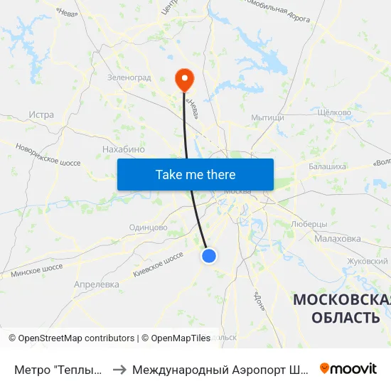 Метро "Теплый Стан" to Международный Аэропорт Шереметьево map
