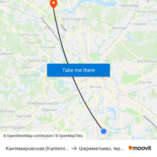 Кантемировская (Kantemirovskaya) to Шереметьево, терминал F map