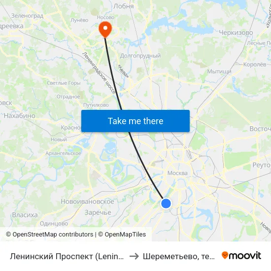 Ленинский Проспект (Leninsky Prospekt) to Шереметьево, терминал F map