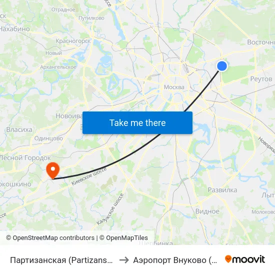 Партизанская (Partizanskaya) to Аэропорт Внуково (VKO) map