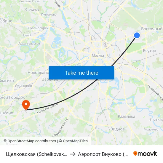 Щелковская (Schelkovskaya) to Аэропорт Внуково (VKO) map