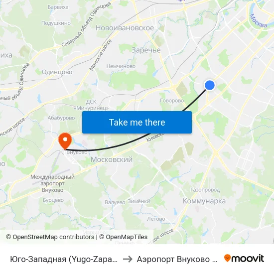 Юго-Западная (Yugo-Zapadnaya) to Аэропорт Внуково (VKO) map