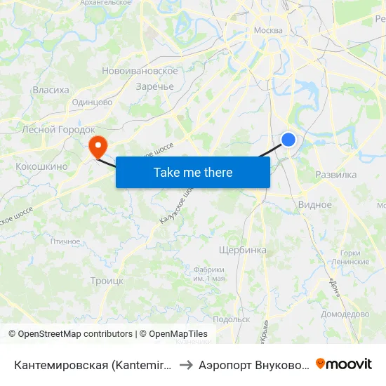 Кантемировская (Kantemirovskaya) to Аэропорт Внуково (VKO) map