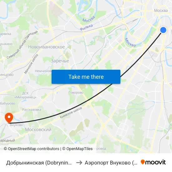 Добрынинская (Dobryninskaya) to Аэропорт Внуково (VKO) map