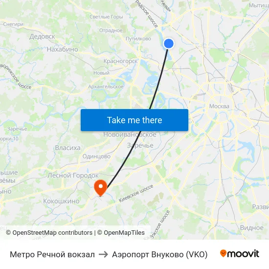 Метро Речной вокзал to Аэропорт Внуково (VKO) map