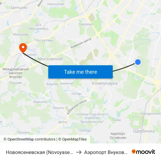 Новоясеневская (Novoyasenevskaya) to Аэропорт Внуково (VKO) map