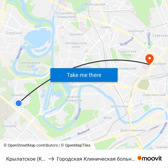 Крылатское (Krylatskoe) to Городская Клиническая больница им. Боткина map